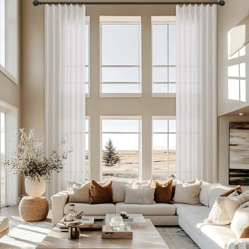 Extra Long Pinch Pleated Natural Cream Ivory Linen Curtains 120 Inches