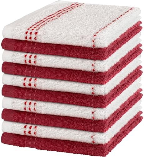 DecorRack 100% Cotton Kitchen Towels 12x12 in, Gray Set (Pack of 10)