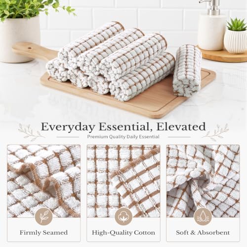 Homaxy 12 Pack Terry Kitchen Dish Cloths, 12"x12", Brown