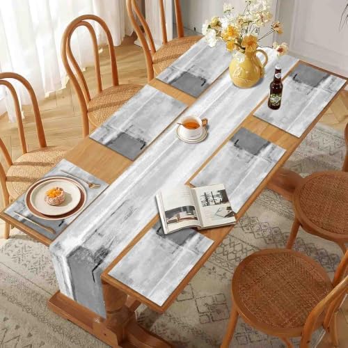 Mcalk Dark Grey Table Runner and Placemats Set of 6 Pieces, Grey