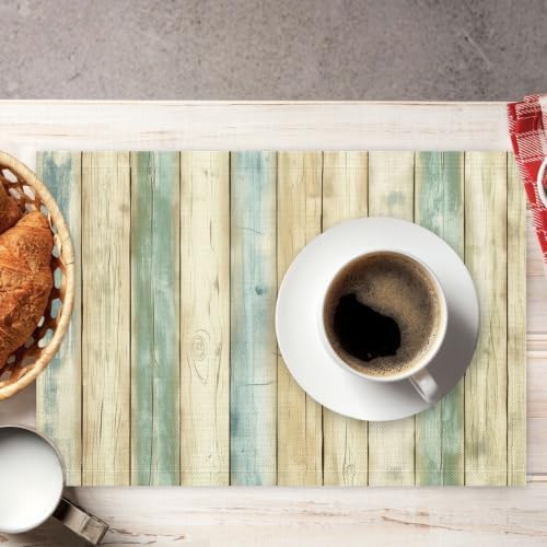 Cotton Linen Placemats Set of 8 – 45x30 cm Wood Grain Washable Table