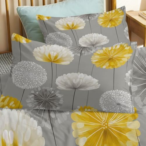 Grey Duvet Cover Set King 3PCS Bedding Set Plant Dandelion Minimalism
