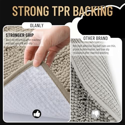 OLANLY Thick Bathroom Rugs 30x20, Chenille Striped Bath Rugs, Warm
