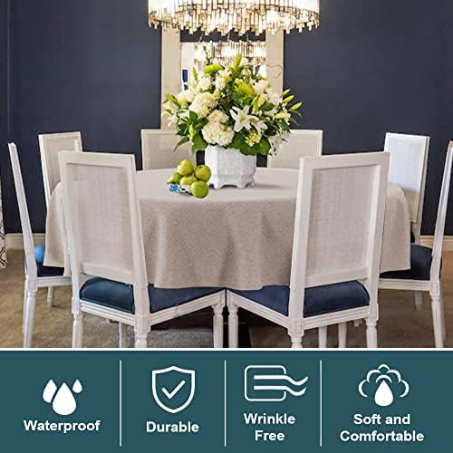 FantasDecor Linen Textured Table Cloths Round Tablecloth Waterproof