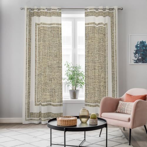 Beige Rustic Window Curtains 96 Inch Length 2 Panels Set, Farmhouse