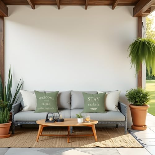PANDICORN Outdoor Decorative Throw Pillow Covers 18x18 Set of 2, Sage