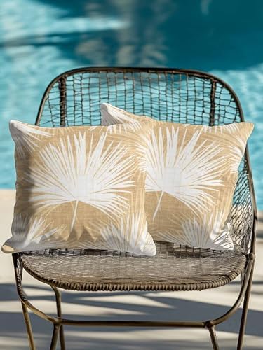 Throw Pillows 18x18 Set of 2, Beige Palm Leaves Coastal Waterproof