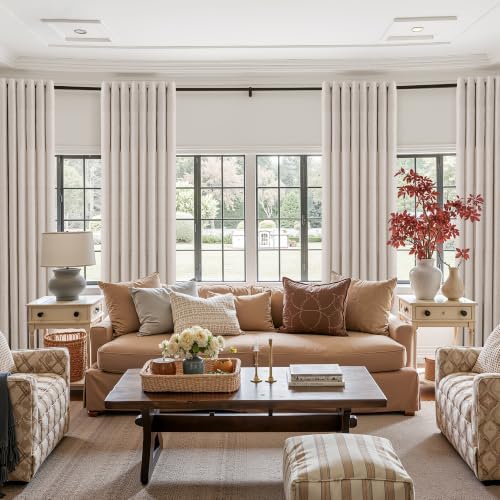 Jowels Oatmeal Linen Grommet Curtains 84 Inch Long 2 Panels for Living