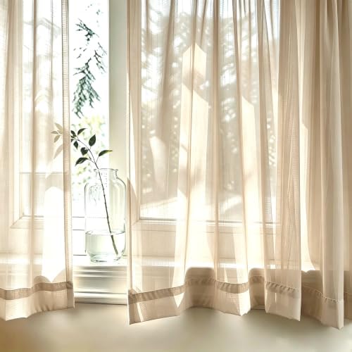 UPOPO Beige Sheer Curtains 72 inches Long Kitchen Dining Living Room