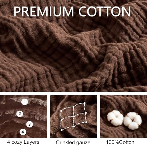 100% Cotton Muslin Blanket for Adult 90x90 4-Layers Gauze Throw