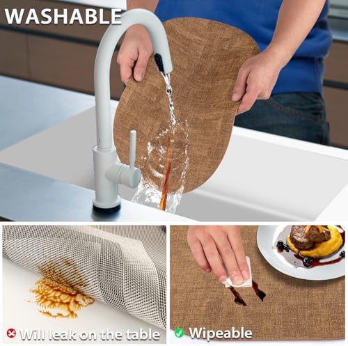 Faux Leather Oval Placemats Set of 6, Brown