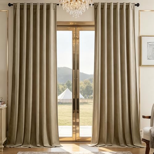 Timeper Taupe Velvet Blackout Curtains 52x84 inches, 2Pcs, Back Tab
