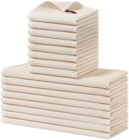 Homaxy 16 Pack 100% Cotton Kitchen Towels and Dishcloths Set, Beige