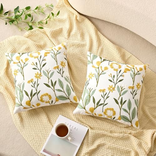 Embroidered Floral Throw Pillow Covers Summer Decorative Couch Pillow