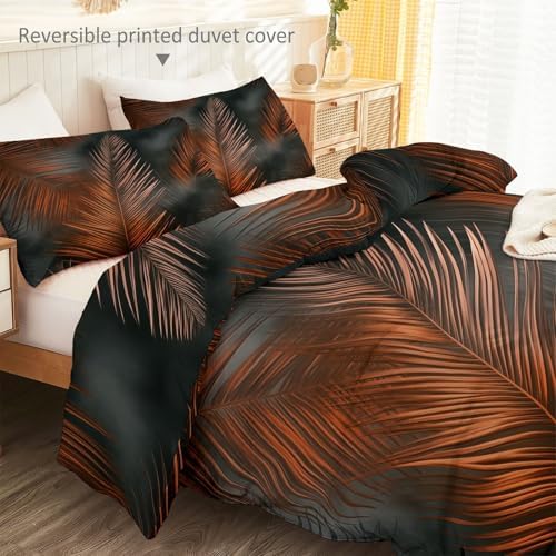 Breathable Reversible Duvet Cover Set, Plants Palm Leaves Lines