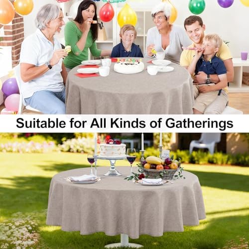 JIUZHEN Round Table Cloth Faux Linen Farmhouse Tablecloth Wrinkle and