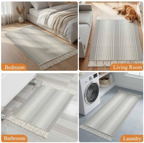 Grey Striped Hallway Runner Rug 2'x5', Gray Ombre Farmhouse Stripes