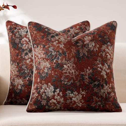 Allorry Vintage Red Floral Throw Pillow Covers 18x18 Set of 2 Nature