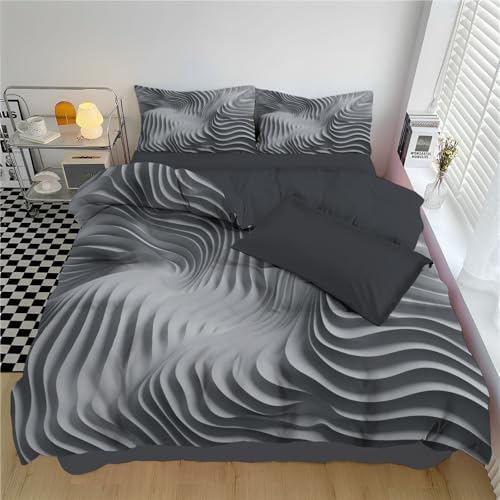 grey Abstract fluid 3D relief Duvet Cover Set Queen Size 90 x 90 in