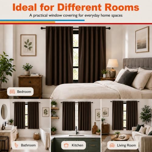Blackout Window Curtains Thermal Darkening 2Panels Dark Brown-70"x72"