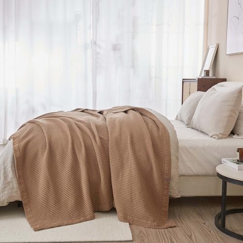 100% Cotton Taupe Blanket Full/Queen Size for Bed - Breathable and