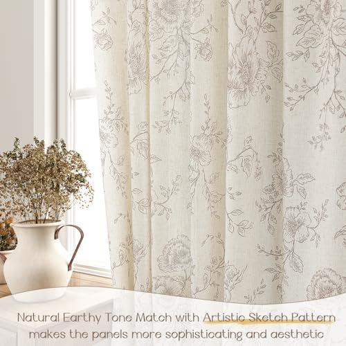 Coffee Floral Curtains 63 inch Length Back Tab Farmhouser Living Room