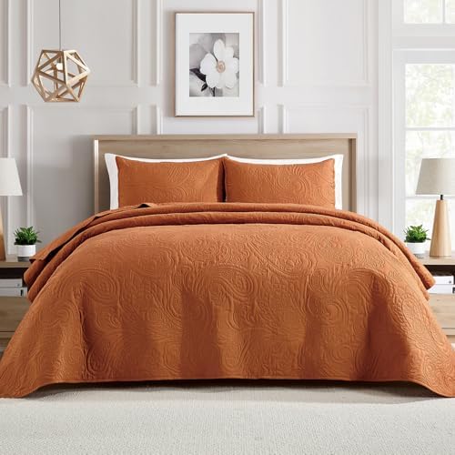 BOURINA Ultrasonic Orange Queen Quilt Set 3-Piece Bedding Set