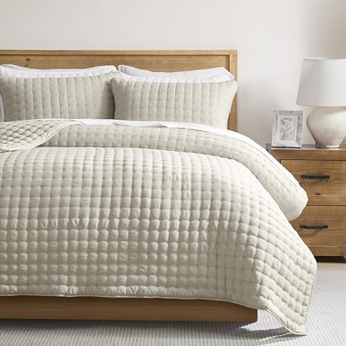 WDCOZY Cloud Soft Quilt Set, King Size, Light Beige, 3 Pieces 104x90