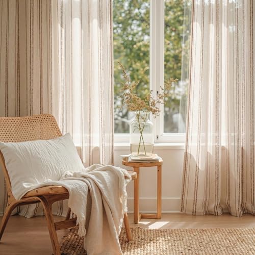 MYSKY HOME Taupe Striped Curtains 84 Inches Long Tan Patterned
