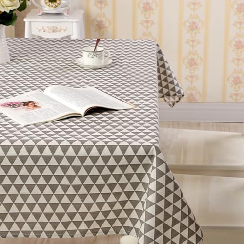Stain-Resistant Triangle Print Linen Tablecloth, Farmhouse Table Cloth
