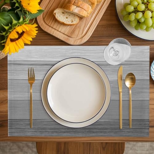 Placemats Set of 8, Country Gray Ombre Stripe Washable Table Mats for