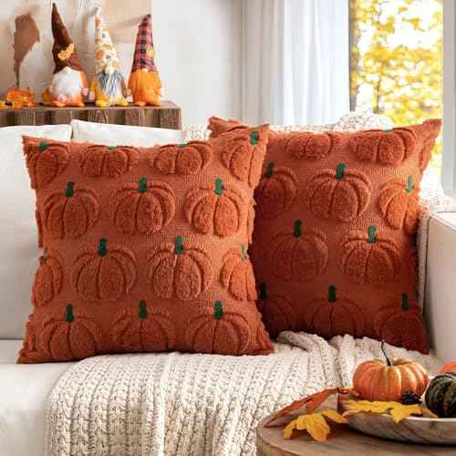 MIULEE Fall Pumpkin Pillow Covers, Rust Green, 18x18