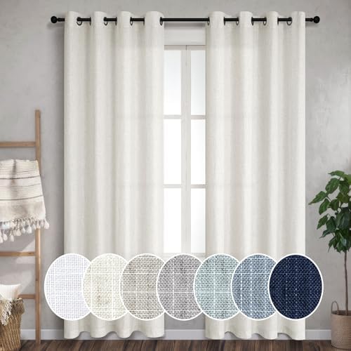 Natural Linen Curtains 96 Inches Long for Patio Living Room 2 Panel