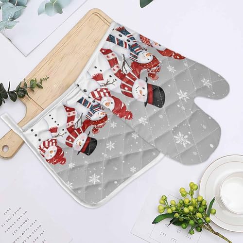Quilted Cotton Terry Cloth Oven Mitt, Pot Holder Christmas Snowman