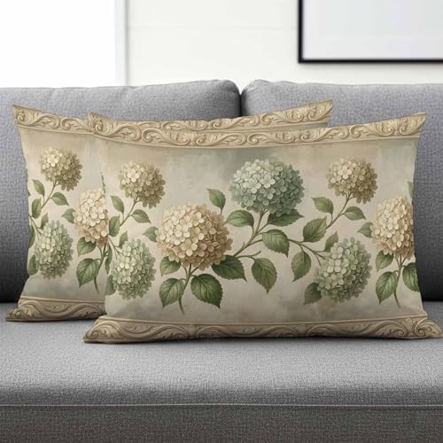Cream Gold Hydrangeas Throw Pillow Covers 12x20IN Set of 2, Farm