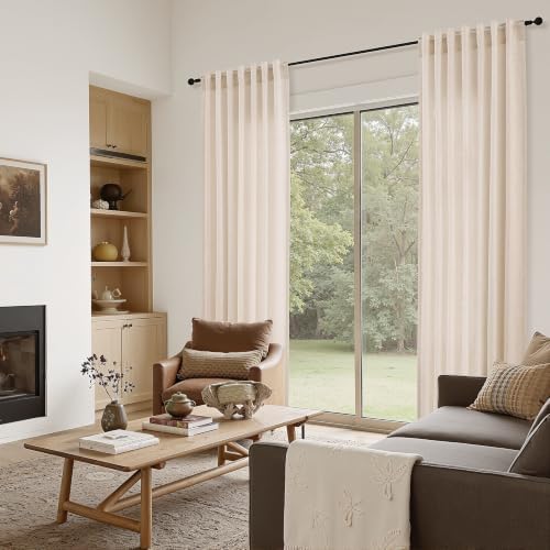 Naturoom Linen Curtains 63 Inch Long for Living Room Cream Beige
