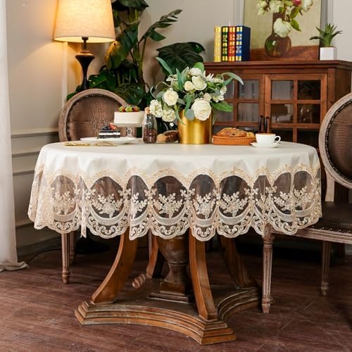 ARTABLE Beige Waterproof Lace Round Tablecloth Macrame Wedding 70 Inch