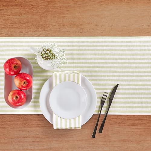 Solino Home 100% Pure Linen Table Runner, 14 x 90 in, Sage and White