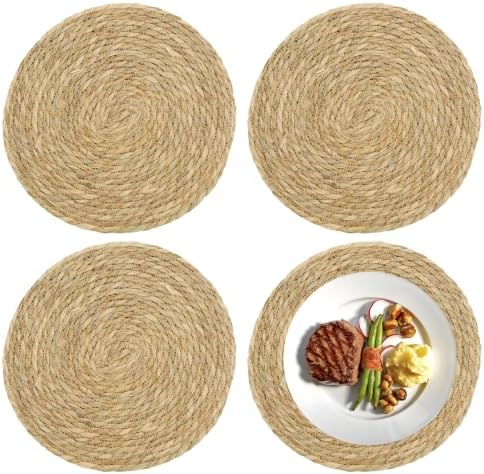 Set of 4 Round Woven Placemats, 12 Inch Natural Jute Table Mats