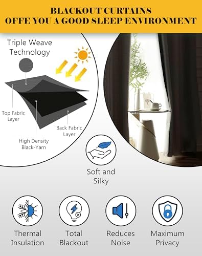 Casableu Sunblock Blackout Curtains for Bedroom Long 2 Panels, Thermal