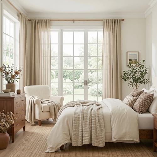 MYSKY HOME Taupe Curtains 96 Inches Long for Living Room Sliding Glass