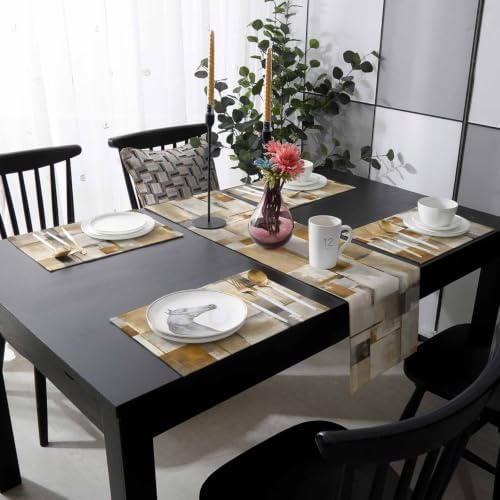 Brown Abstract Table Mats Set of 6 with Table Runner 90 Inches