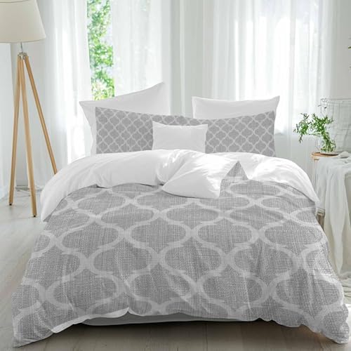 Grey Bedding Queen Duvet Cover Set, 3 Piece Microfiber Soft Comforter