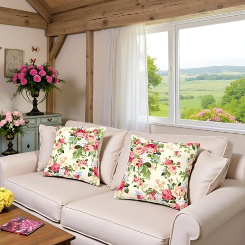 Vintage Cottagecore Roses Floral Throw Pillow Covers Set of 2