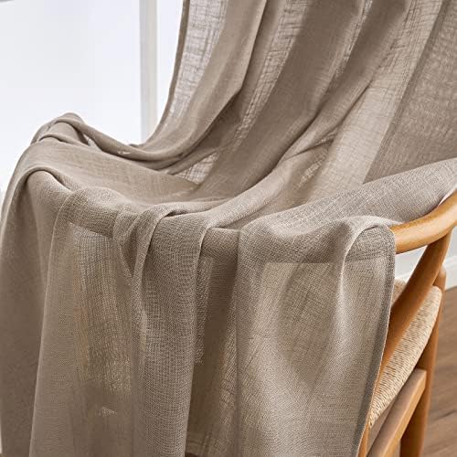 MIULEE Taupe Linen Curtains 52x96 Inch with Textured Linen Window
