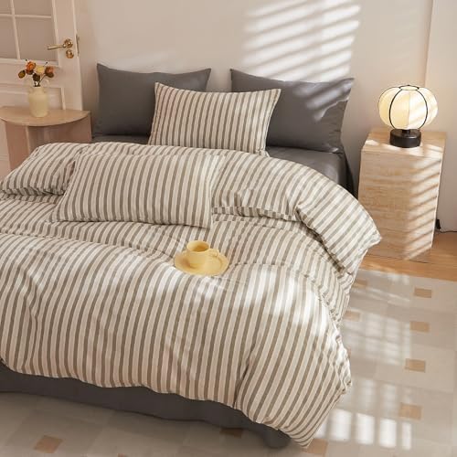 HighBuy Vintage Grey Striped Duvet Cover Set King Size - 3 Piece 100%