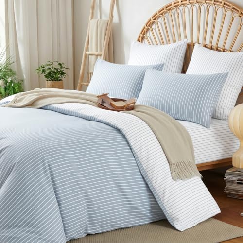 Nayoroom Striped Duvet Cover Queen Reversible Blue White Stripe