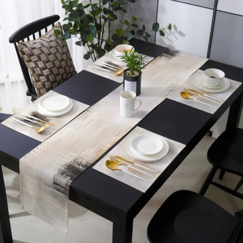 Brown Black Abstract Table Mats Set of 6 with Table Runner 90 Inches