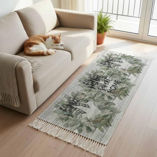 Farmhouse Leaves Hallway Runner Rug 2'x5', Florals Country Vintage