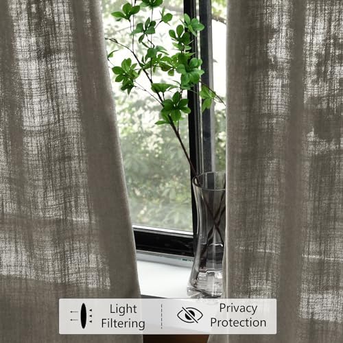 cololeaf Grey Curtains 52" Wx108 L Extra Long Linen Textured Pinch